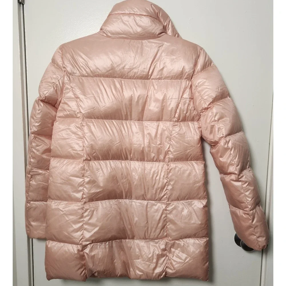Lands End Full Double Zip Down Puffer Jacket Coat Women's XS Metallic Pink‎ Snow